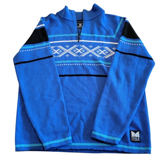 Vintage DALE OF‎ NORWAY Sweater Nordic Pure Wool 90s Royal Blue Men's Size S - Picture 1 of 12